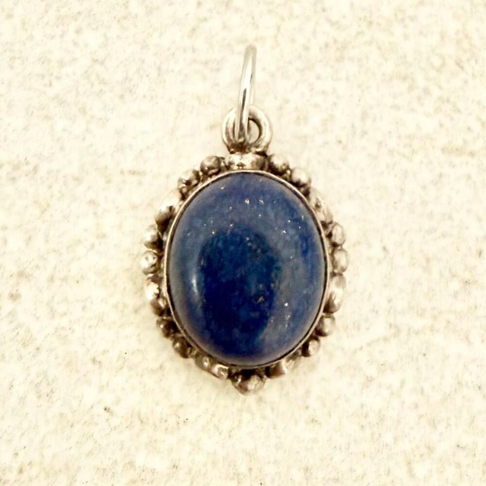 Vintage 925 Sterling Silver Lapis Lazuli Pendant Charm
